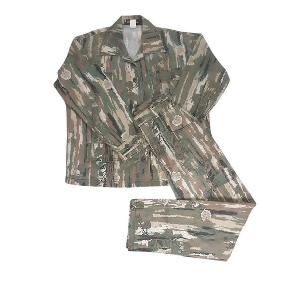 Dame-O-Flage Camo Floral Jacket Pants Set Vintage Made in USA - Picture 1 of 8